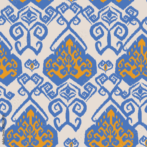 Beautiful ikat pattern - a traditional silk fabric pattern used in the fashion industry and home interior decor. Batik. Uzbekistan culture.	