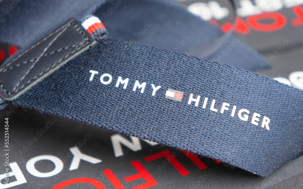Yerevan, Armenia, 7, 2022: Closeup of Tommy Hilfiger label. Tommy Hilfiger is lifestyle brand. logo. Tommy Hilfiger brand detail Stock Photo | Adobe Stock
