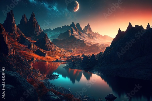 Stunning fantasy landscape. Photorealistic illustration generated by Ai. Generative art © Cheport