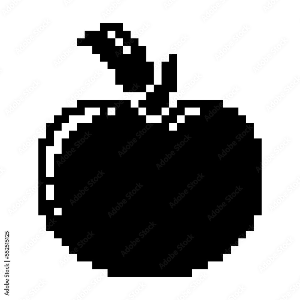 Apple fruit icon black-white vector pixel art icon Apple fruit icon black-white vector pixel art icon