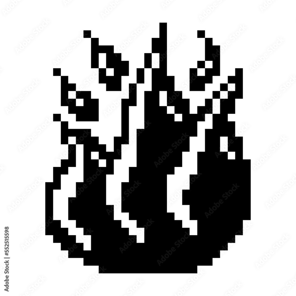 Fire icon black-white vector pixel art icon