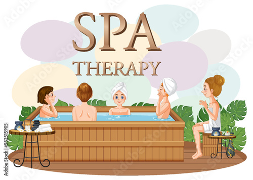 Spa therapy text with women in hot tub
