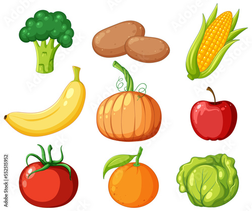 Group of fruit and vegetable