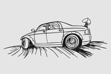 Car drifting hand drawn sketch. Flat simple vector illustration.