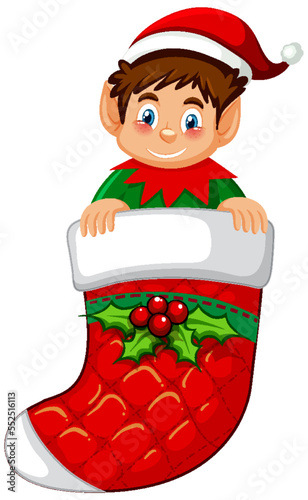 Elf in Christmas sock cartoon character