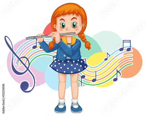 A girl playing flute cartoon