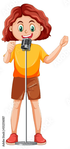 Girl singing with microphone vector
