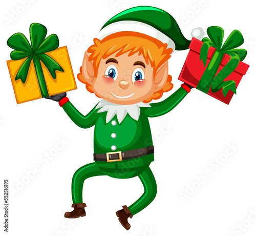 Little elf holding Christmas gift