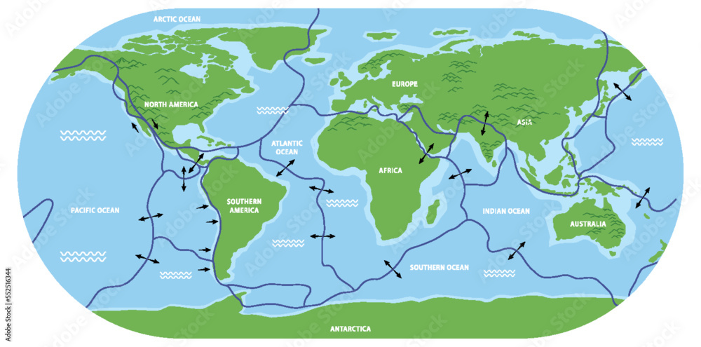 Map of tectonic plates and boundaries Map of tectonic plates and boundaries