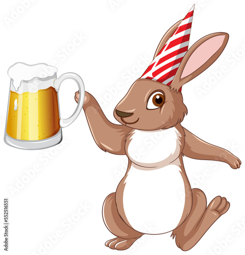 Cute rabbit holding beer isolated