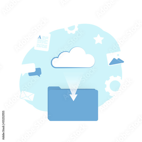 Cloud syncing and backup storage illustration concept. Online backup personal data, computer folders, photo, messages vector illustration icon Isolated on white background