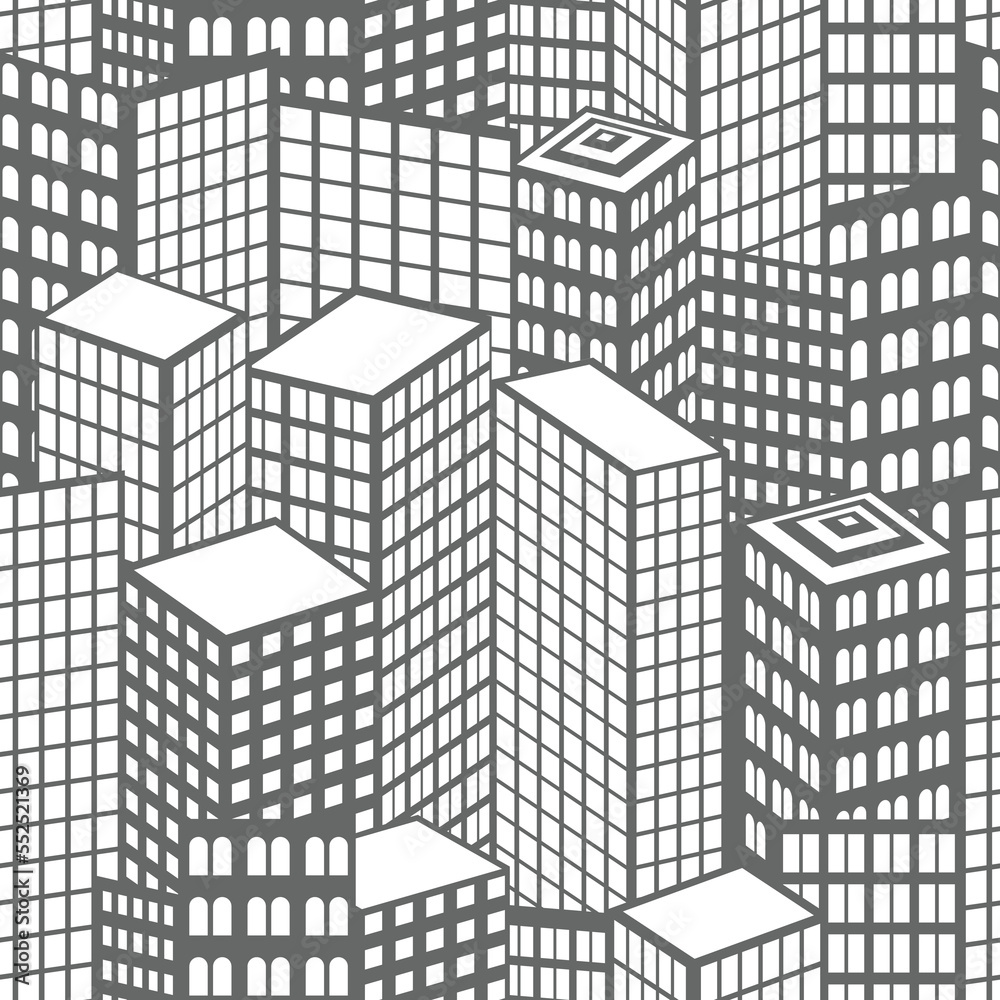 Seamless pattern with city buildings. Abstract modern urban vector background.