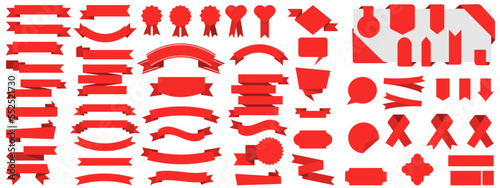 Vector red set of ribbons. Bright flags for text and design decoration.