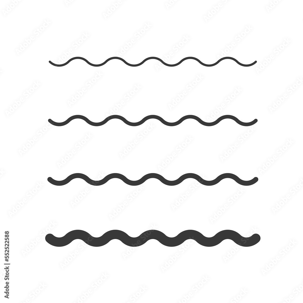 Wave zigzag line simple thin to thick element decor design vector or single ripple curve zig zag wiggly separator pictogram graphic for seal water or ocean symbol, wavy pattern clipart stroke black