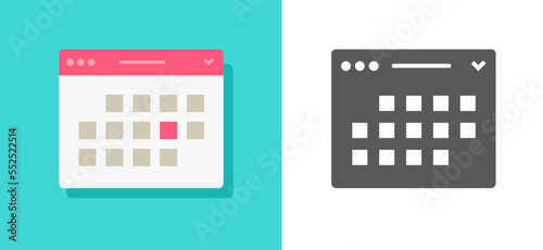 Digital calendar date agenda online button icon vector or internet reminder schedule pictogram black silhouette graphic clipart simple design, flat and monochrome glyph editable minimal clip art image