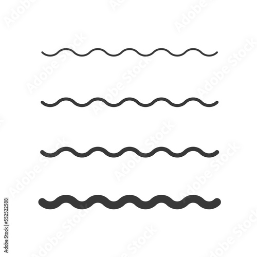 Wave zigzag line simple thin to thick element decor design vector or single ripple curve zig zag wiggly separator pictogram graphic for seal water or ocean symbol, wavy pattern clipart stroke black