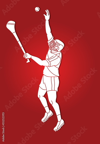 Hurling Sport Player Action Cartoon Graphic Vector