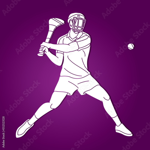 Hurling Sport Player Action Cartoon Graphic Vector
