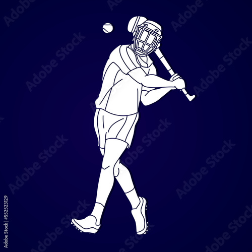 Hurling Sport Player Action Cartoon Graphic Vector