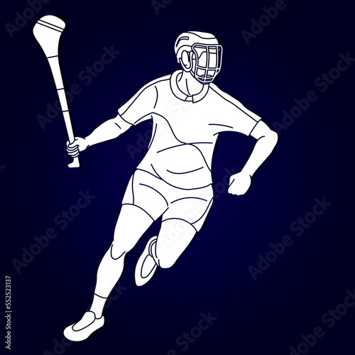 Hurling Sport Player Action Cartoon Graphic Vector