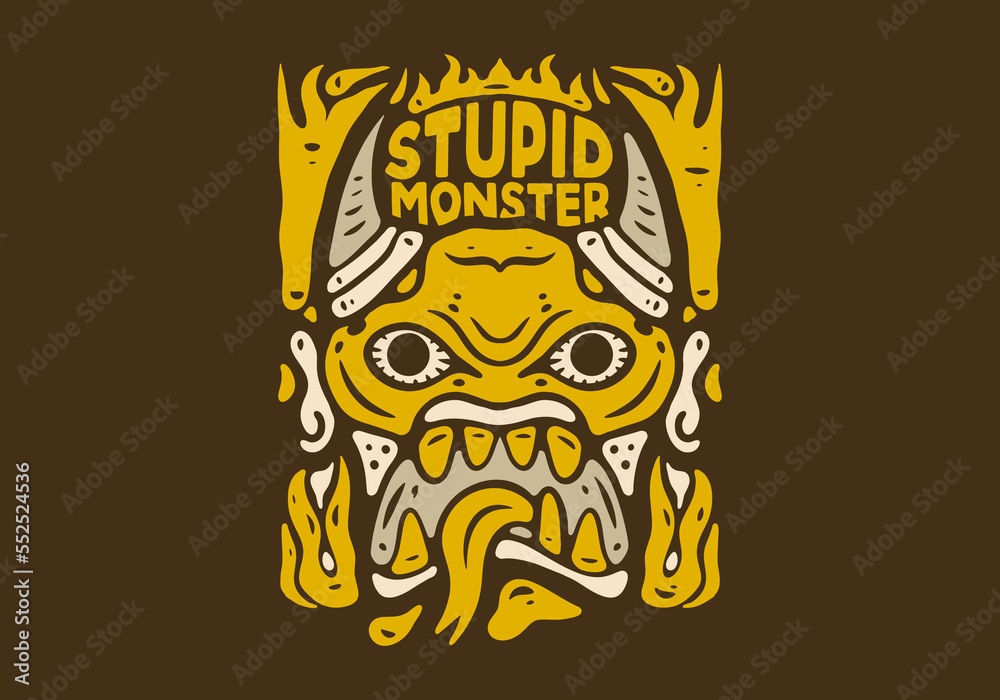Fototapeta premium Illustration design of monster face with open mouth and hanging tongue