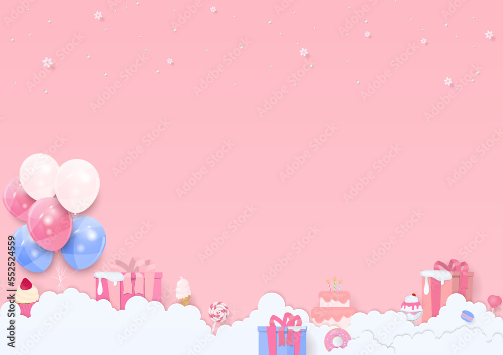 Bakery and gift box with cloud in pink background Bakery and gift box with cloud in pink background