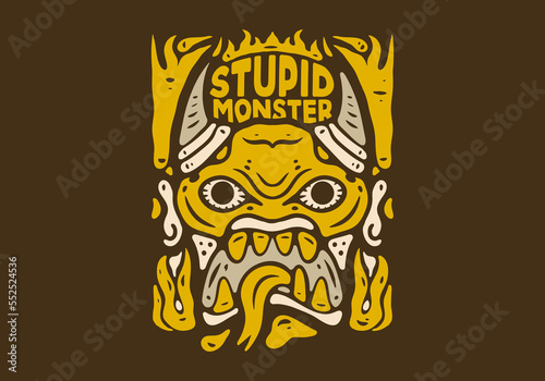 Illustration design of monster face with open mouth and hanging tongue