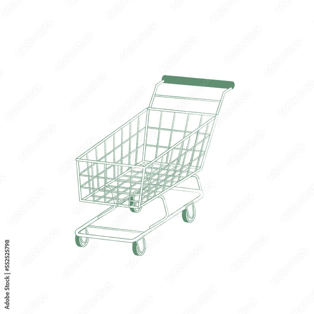 ショッピングカートのイラスト7　手書き風の線　緑