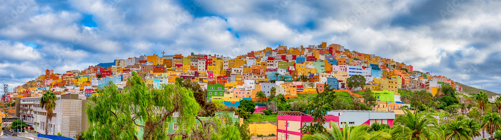 Travel Destinations. Sunny View of Picturesque Old Town With Colorful Houses At Gran Canaria Island Located in Ciudad Alta in Las Palmas City