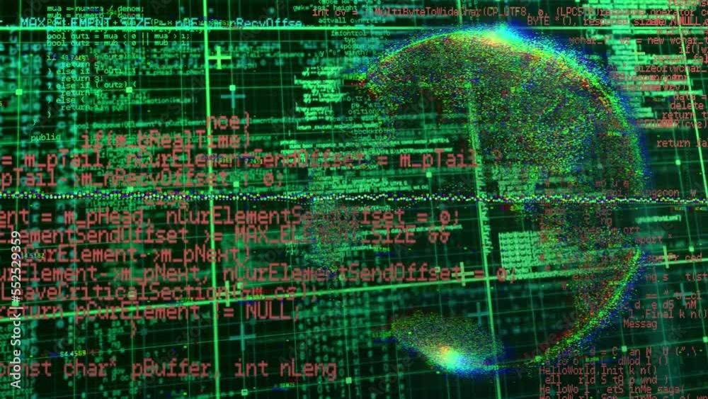 Animation of data processing and globe on black background Animation of data processing and globe on black background