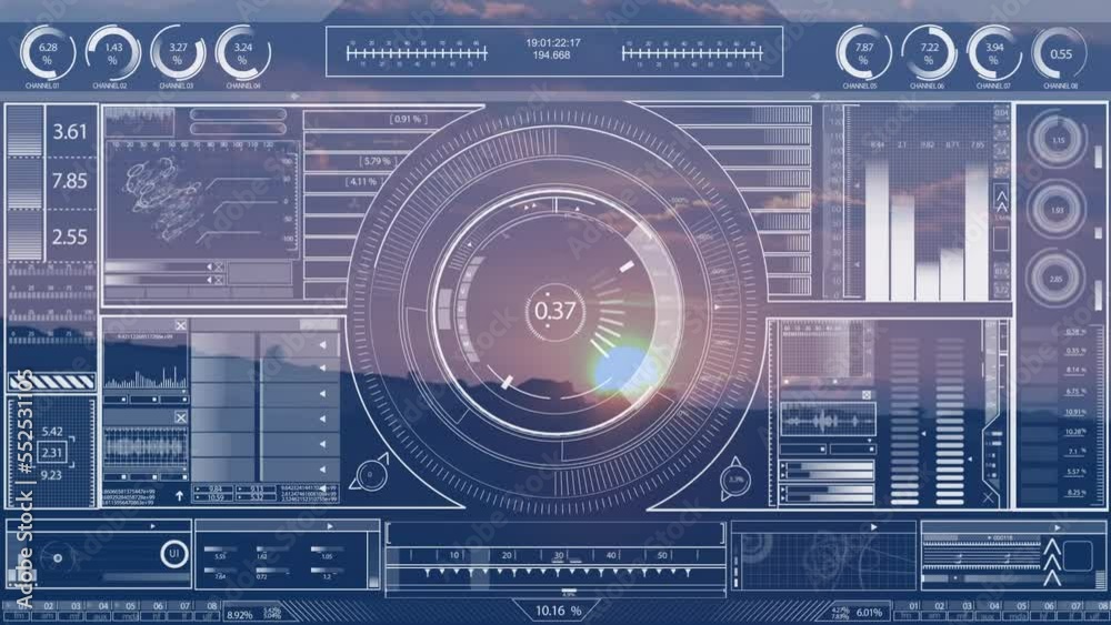 Animation of data processing over landscape Animation of data processing over landscape