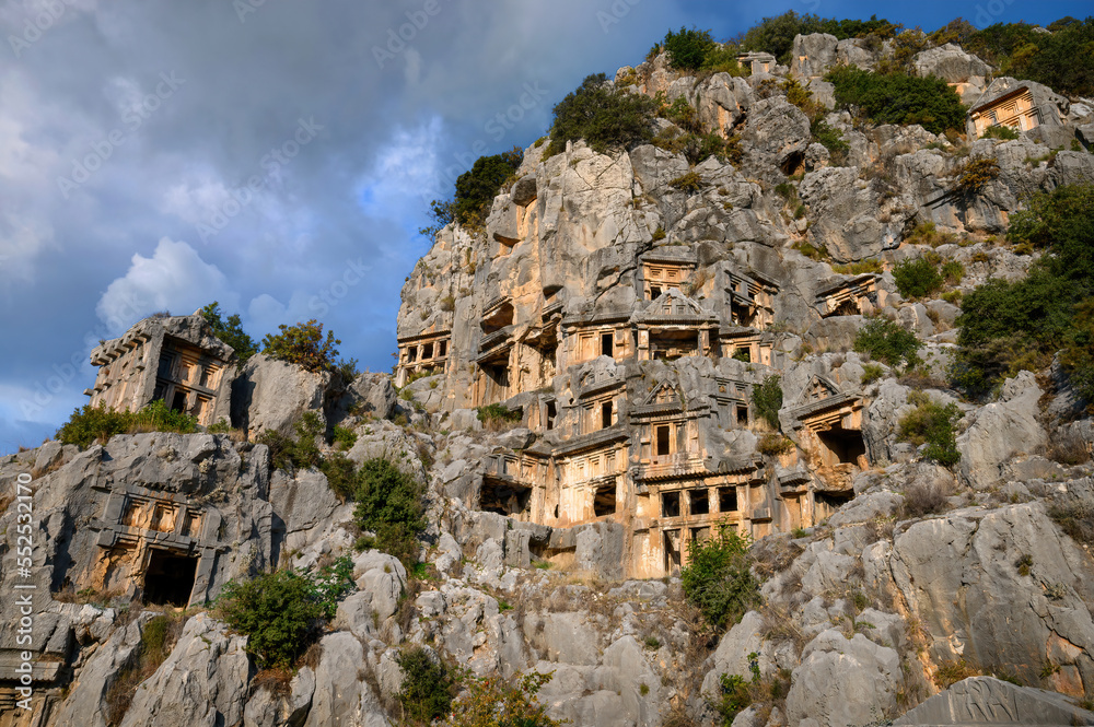 Ruins of the ancient city of Myra in Demre, Turkey. Ancient tombs and amphitheater.	
