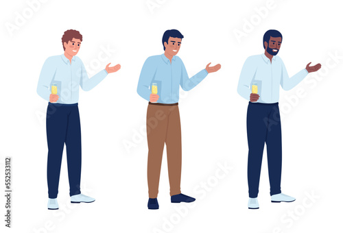Male guest giving wedding day toast semi flat color vector character set. Editable figures. Full body people on white. Simple cartoon style illustration pack for web graphic design and animation