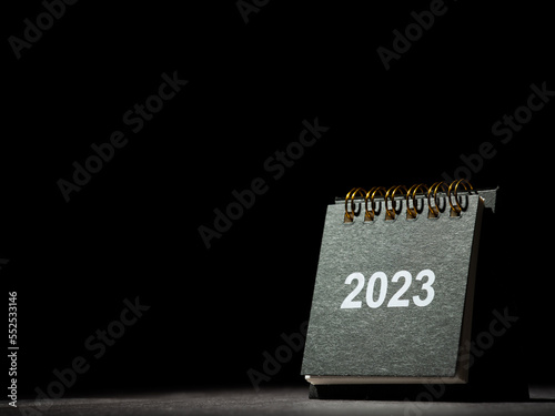 2023 desk calendar on black background