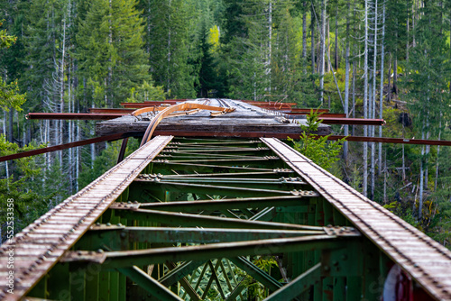 Abandoned desolated railway bridge. Pacific Northwest. USA.