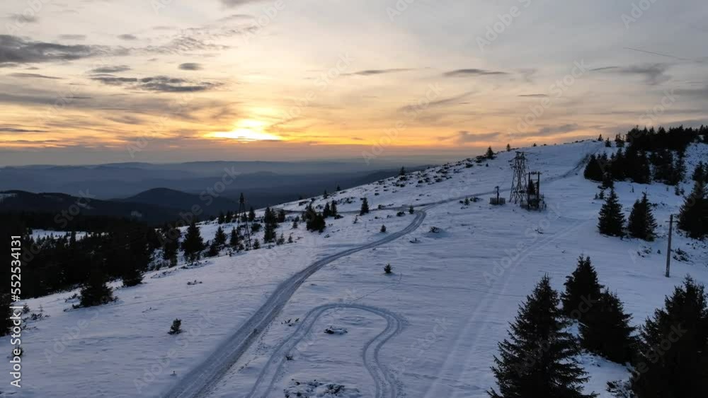 Nice winter scenery in the mountains with a beautiful sunset Nice winter scenery in the mountains with a beautiful sunset