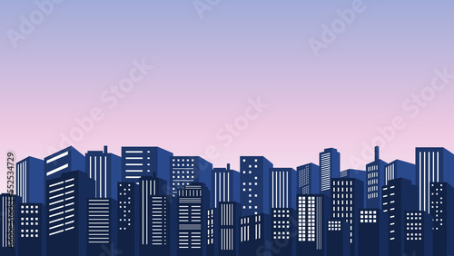 Vector City Silhouette illustration with many buildings in blue cloud color