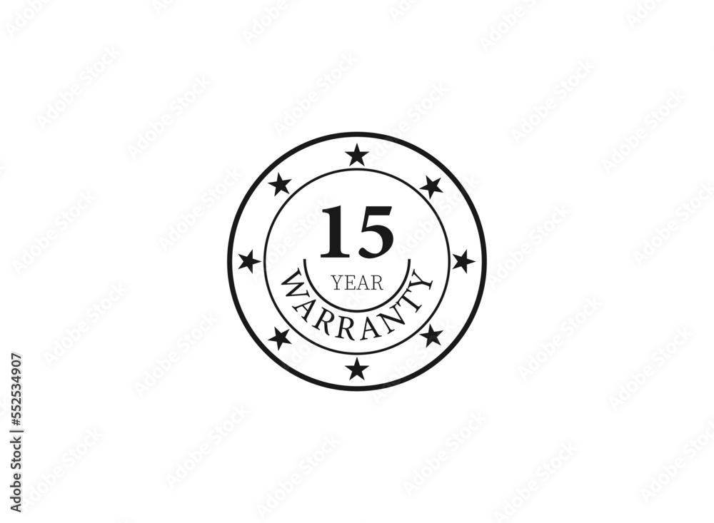 15 years warranty seal stamp, vector label. warranty logo.