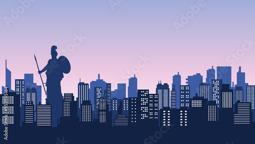 Reflection of a greece country city vector background with tall buildings around it