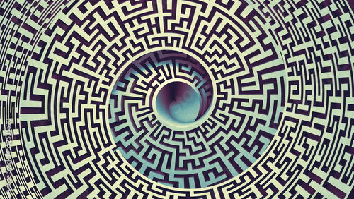 Naklejka Abstract circle helix maze. 3d render design illustration.
