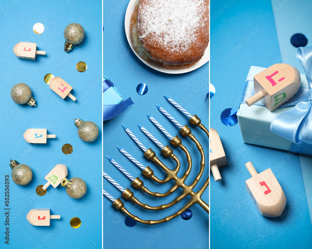 Poster Collage Of Photos For Hanukkah Holiday Concept Wall Art poster-collage-of-photos-for-hanukkah-holiday-concept-wall-art