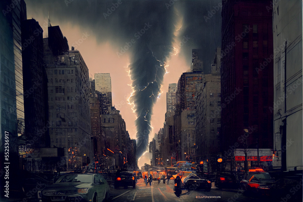 Tornadoes in big city. Strong wind hit New York.
