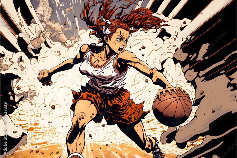 basketball girl manga anime style Illustration Stock | Adobe Stock