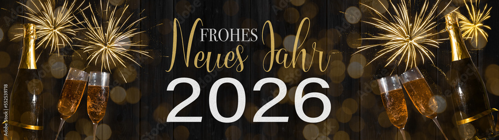  Foto zu Frohes neues Jahr 2026 Silvester Neujahr Feiertag Grußkarte lang Banner 
