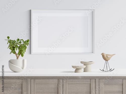 white picture frame on wall and decoration, mockup