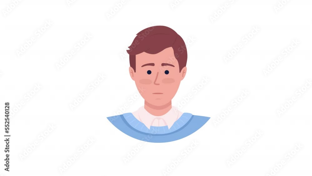 Animated shocked young man emotion. Male surprise. Flat character head with facial expression animation. Colorful cartoon style HD video footage on white with alpha channel transparency Animated shocked young man emotion. Male surprise. Flat character head with facial expression animation. Colorful cartoon style HD video footage on white with alpha channel transparency
