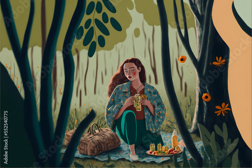 picnic woman in the forest digital painting © Demencial Studies