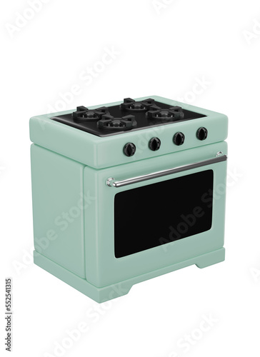 3D cute cooking stove. Double Oven Gas Range Isolated on transparent background. 3D rendering