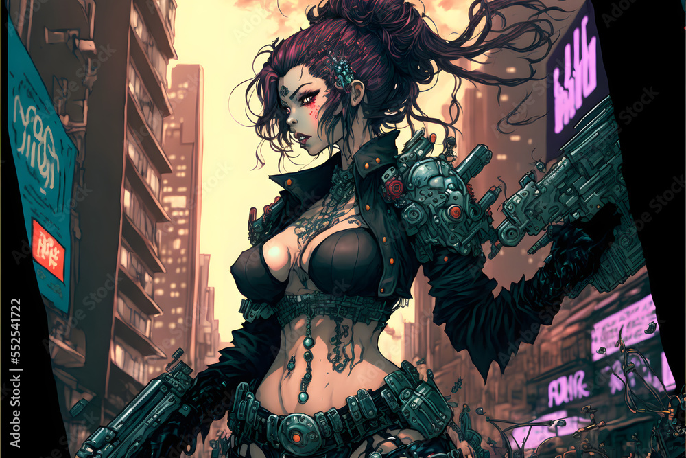 female warrior anime cyberpunk hacker