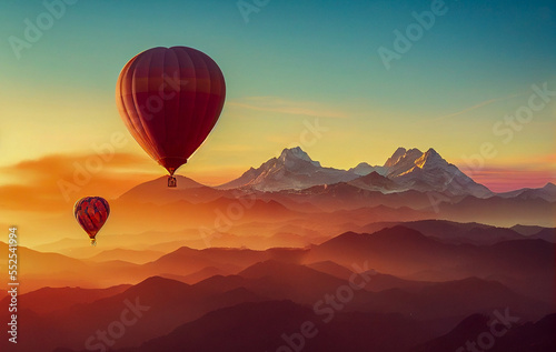 hot air balloon at sunset, Generative AI Illustration © Animaflora PicsStock